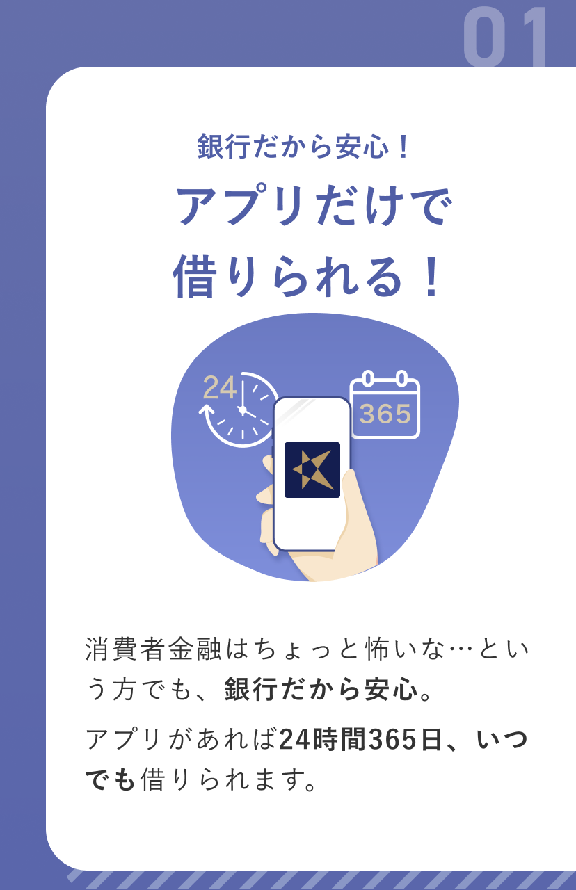 銀行だから安心！アプリだけで気軽に借りられる